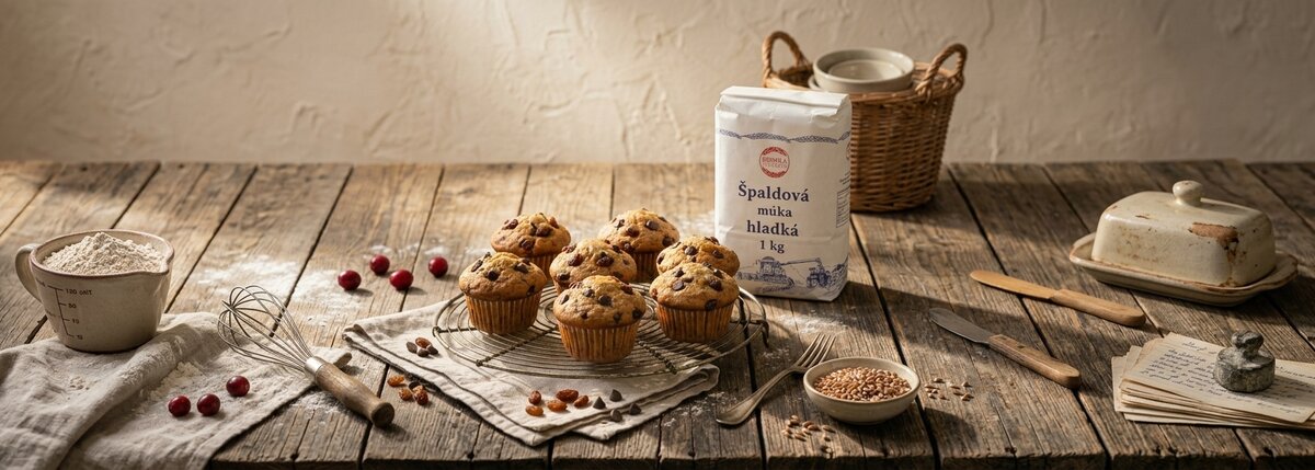 Špaldové muffiny s hrozienkami a čokoládou