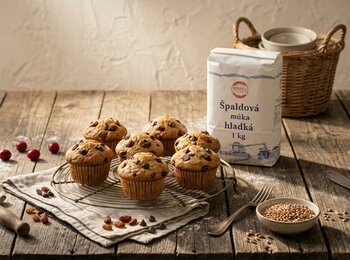 Recept na domáce špaldové muffiny s čokoládou a BIOMILA múkou