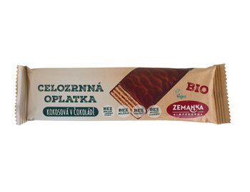 Celozrnná oblátka kokosová v čokoláde bio Biopekárna Zemanka 40g Celozrnná oblátka kokosová v čokoláde bio Biopekárna Zemanka 40g