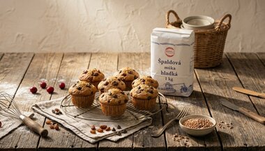 Špaldové muffiny s hrozienkami a čokoládou