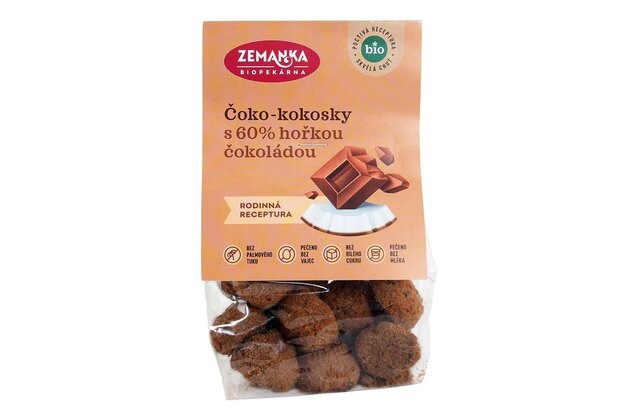 Čoko-kokosky s 60% horkou čokoládou Biopekárna Zemanka bio 100g
