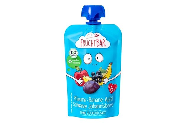 Ovocné pyré jablko, banán, slivka, čierne ríbezle bio FruchtBar 100g